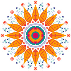 Mexican ornamental flower mandala. Folk and boho ethnic print for textile