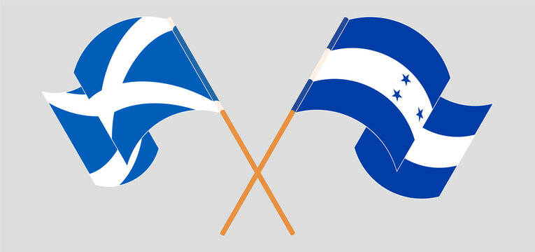 Crossed and waving flags of Scotland and Honduras