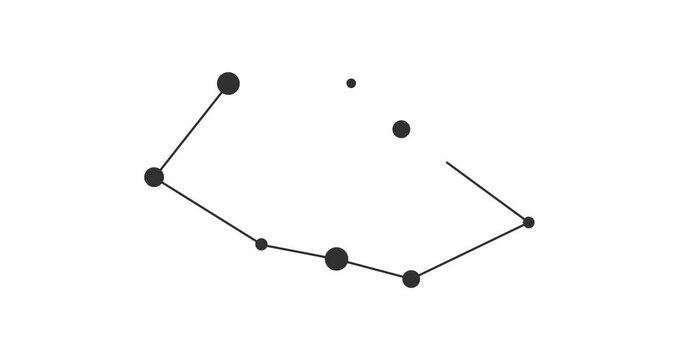Vela constellation. Stars in the night sky. Constellation in line art style in black and white. Cluster of stars and galaxies. Horizontal composition, 4k video quality