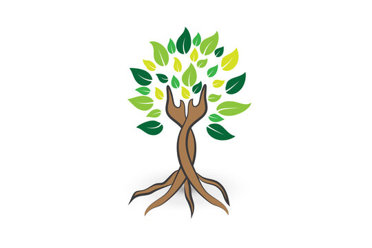 Tree ecology hands care logo icon vector image 