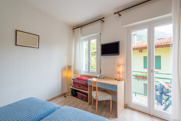 Travel concept. Beautiful and modern home and hotel bedroom interior design.