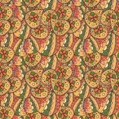 Abstract colorful doodle paisley flower seamless pattern. Floral background. Vector illustration. 