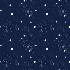 Watercolor seamless pattern with stars in the sky. Constellations on blue background. Cosmos print.