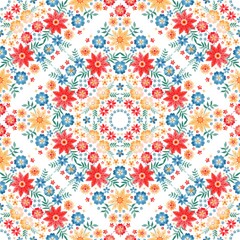 Colorful seamless pattern with repeat floral ornament on white background. Beautiful print for fabric, textile, curtains, tablecloth. - 426205199