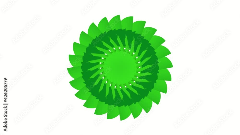 Poster green rotating abstract pattern of lines and stripes. flower from ribbons. 3d rendering animation. m