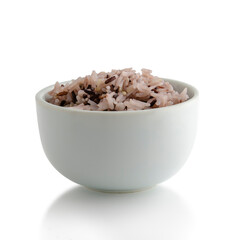 White rice mixed with black rice in white bowl isolated on white background Suitable as a design element, Clipping Path