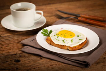 Breakfast with fried egg toast.