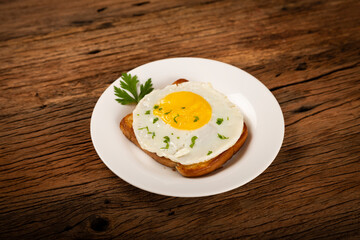 Breakfast with fried egg toast.
