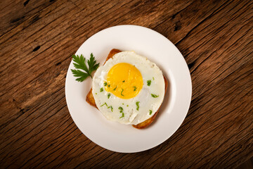 Breakfast with fried egg toast.