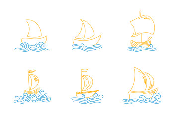 Vector doodle set with ships and waves.