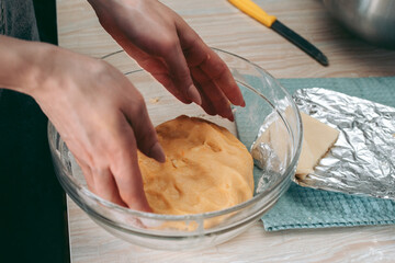 The baking process of baking pies and cookies in the kitchen