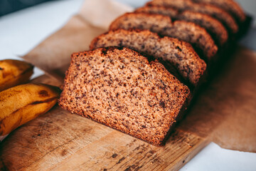 Freshly baked banana bread in the kitchen