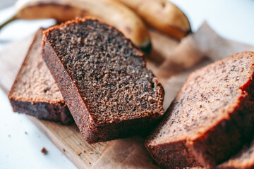 Freshly baked banana bread in the kitchen