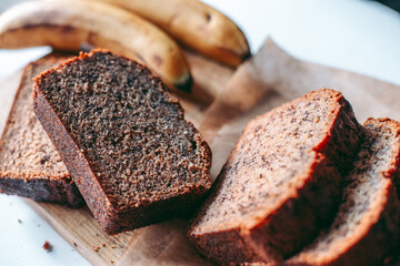 Freshly baked banana bread in the kitchen