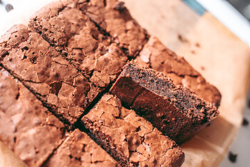 Freshly baked aromatic chocolate brownie