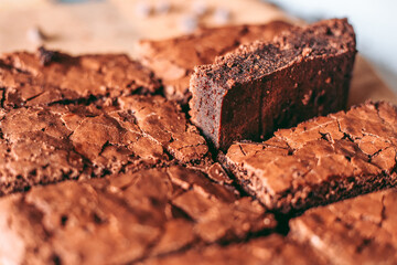 Freshly baked aromatic chocolate brownie