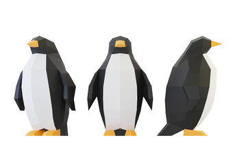 Paper sculpture of a polygonal Penguins, folded paper animal, papercraft, isolated on white, 3d render