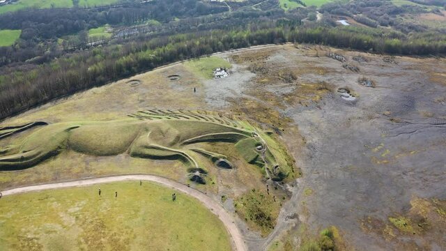 Aerial view of a public earthwork on top of an old, closed coal mine