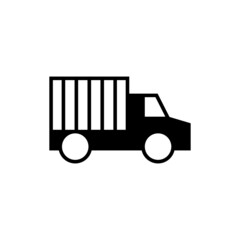 cargo, haulage, shipping truck icon in solid black flat shape glyph icon, isolated on white background