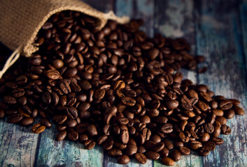 Sack and coffee beans