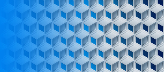 Abstract Cube Panoramic Background. Template For Design. 3D pattern. 3D render. White and blue. 3D wallpaper. Futuristic background.