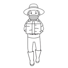 man carrying straw, active in farm using mask.character illustration.