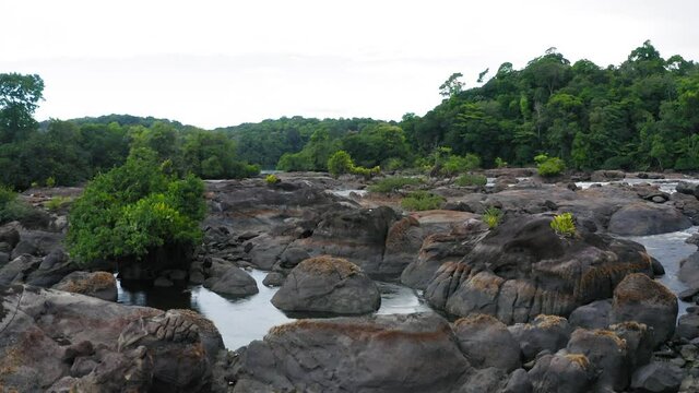 DRONE SCENE DJI MAVIC 2 PRO WOMAN IN NATURE LANDSCAPE waterfall amazonia on the river oiapoque BRAZIL AMAPA