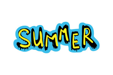 Colored ink text Summer. Horizontal view. Silhouette. Vector simple flat graphic hand drawn illustration. The isolated object on a white background. Isolate.
