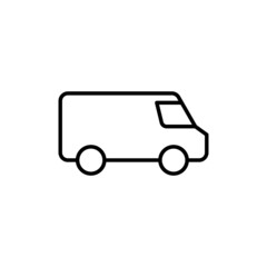 box car icon in flat black line style, isolated on white background