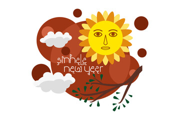 Traditional Sinhala Hindu New Year vector illustration.  Suitable for greeting card, poster and banner.