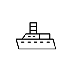 ferry ship icon in flat black line style, isolated on white background