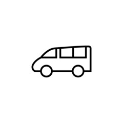 mini Camper car icon, camper van symbol in flat black line style, isolated on white background