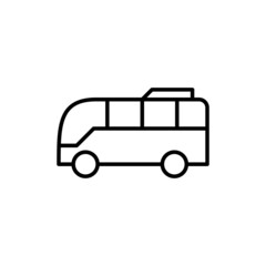 modern Bus, school bus, school transport icon in flat black line style, isolated on white background