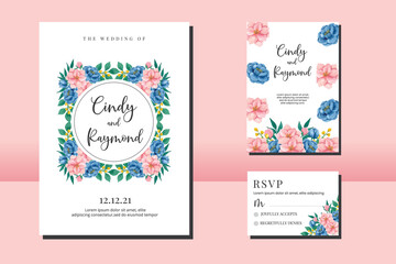 Floral Frame Wedding invitation set, floral watercolor hand drawn Peony and Magnolia Flower design Invitation Card Template