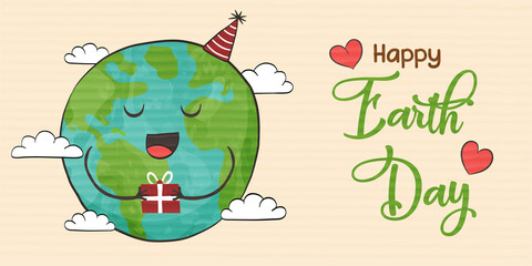 Happy Earth Day planet birthday banner cartoon
