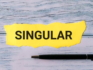 Phrase SINGULAR written on paper strip with a pen.