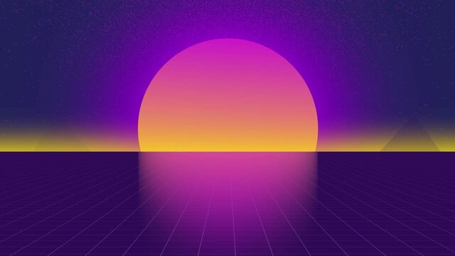 4K Seamless loop Bright modern abstract retro background with multicolored simple moving geometric shapes on the neon background. Seamless loop