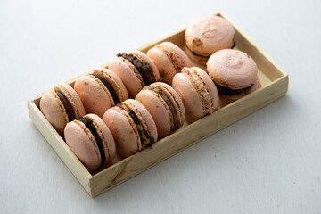 French pastel pink macaroon cakes in the box