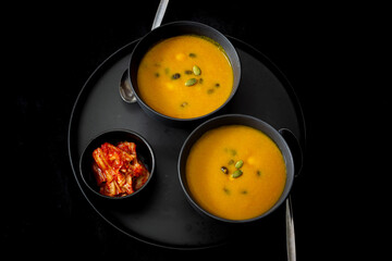 Korean pumpkin soup with red bean
