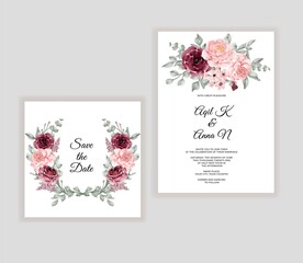 Beautiful watercolor bouquet floral wedding invitation card