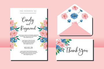 Floral Frame Wedding invitation set, floral watercolor hand drawn Peony and Magnolia Flower design Invitation Card Template