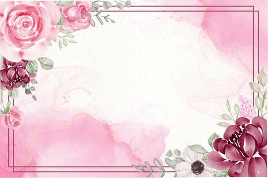 Beautiful floral watercolor pink background with flower