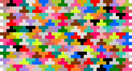 Patrón de figuras geométricas en colores alegres con forma de TE encajadas unas con otras creando un mosaico