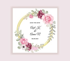 Modern wedding invitation card with beautiful flowers wreath