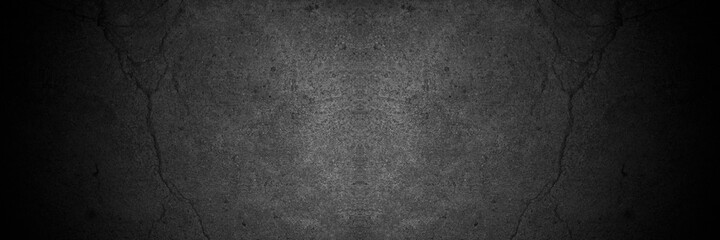 Old wall texture cement dark black gray panorama background abstract grey color design are light with white gradient background.