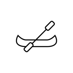 Boat, canoe icon in flat black line style, isolated on white background