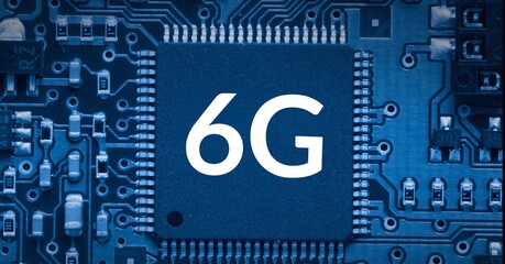 Composition of the word 6g over a microprocesor parts in background