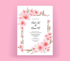 elegant wedding invitation card with beautiful flowers cherry blossom