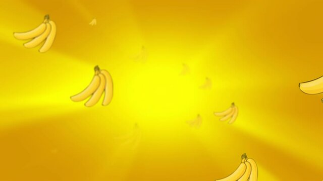 Fresh yellow bananas slowly moving from bright glow background. 3D loop animation.