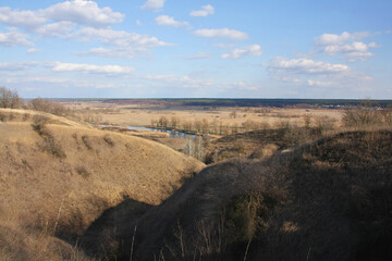 Landscape - spring river valley under the blue sky, Seversky Donets, Zmievsky Kruchi.